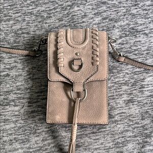 Rebecca Minkoff Gray Suede Saddle whipstitch phone crossbody